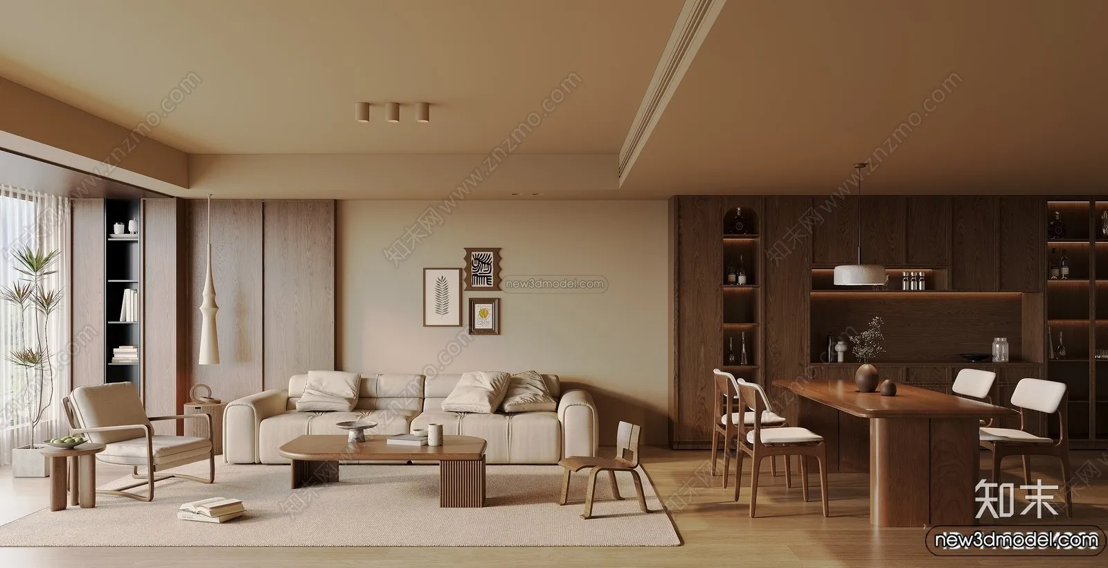 Living Room 3D Interior Scene Model - Wabi Sabi Style - 207