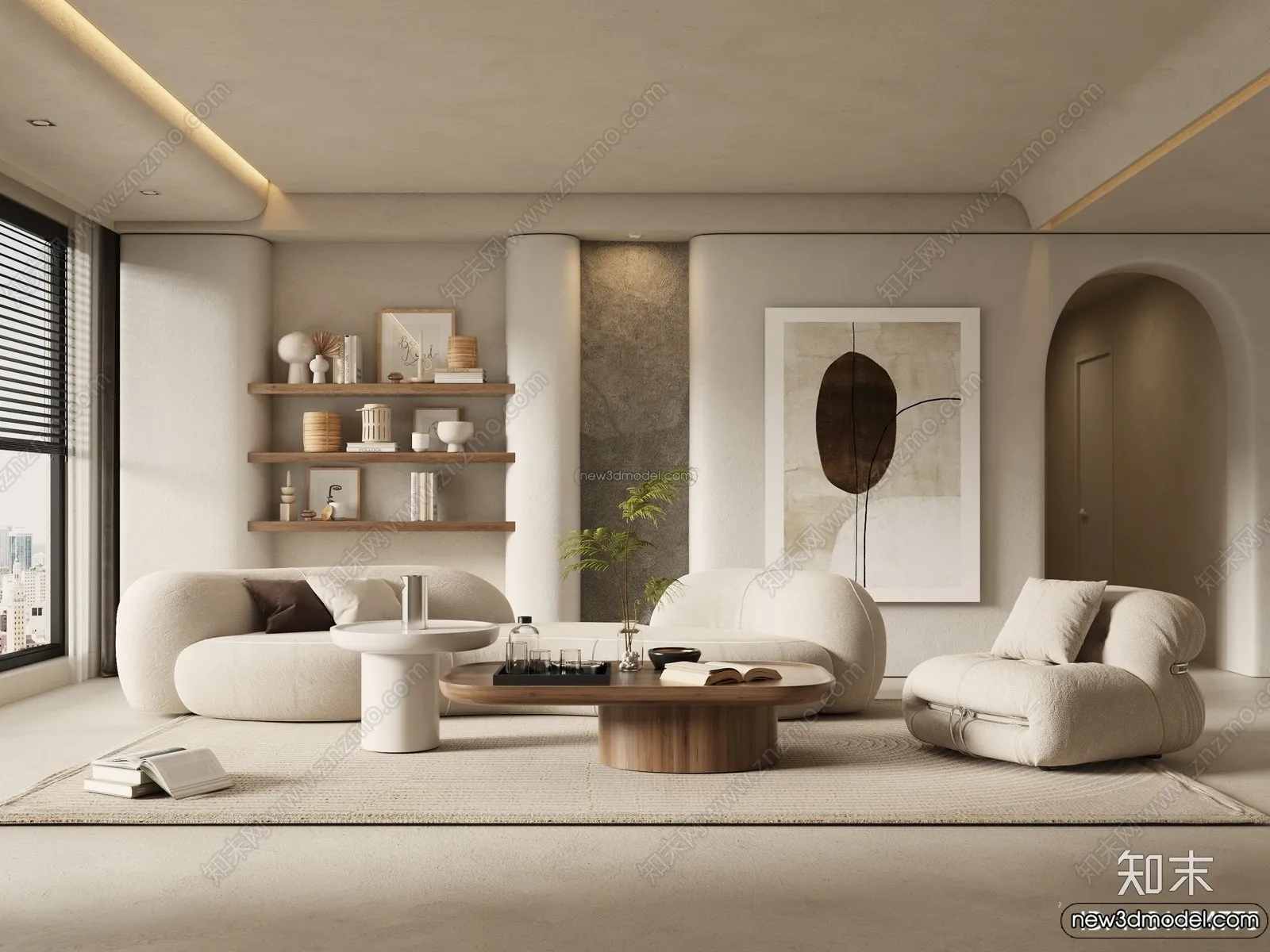 Living Room 3D Interior Scene Model - Wabi Sabi Style - 208
