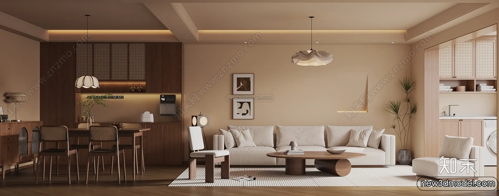 Living Room 3D Interior Scene Model - Wabi Sabi Style - 209
