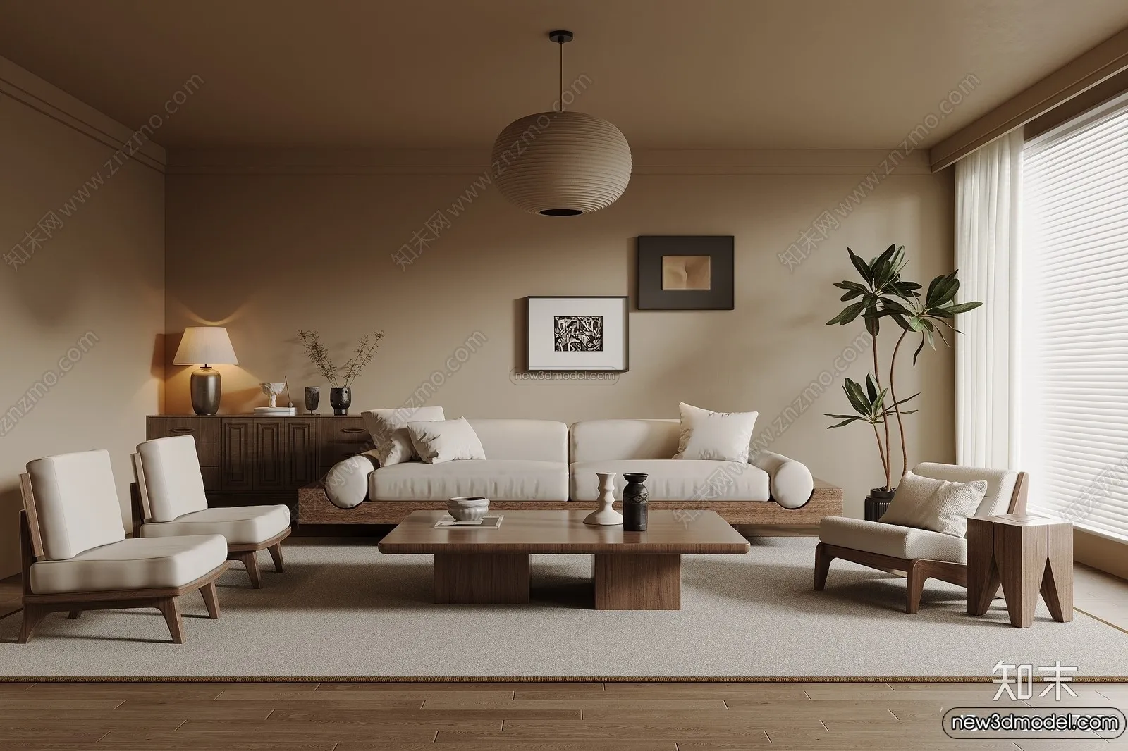 Living Room 3D Interior Scene Model - Wabi Sabi Style - 210