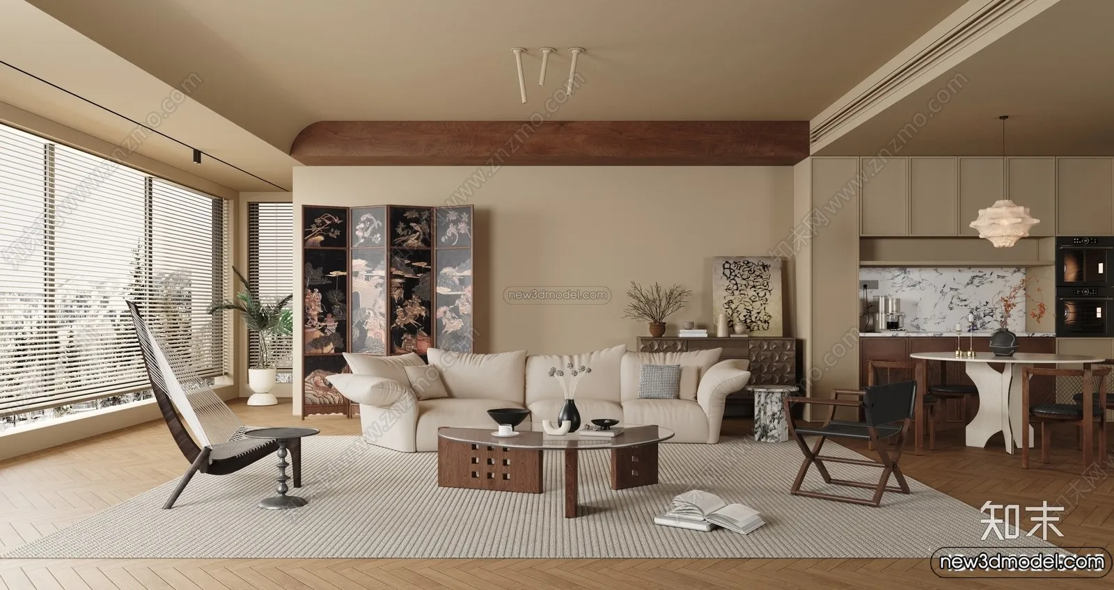 Living Room 3D Interior Scene Model - Wabi Sabi Style - 211