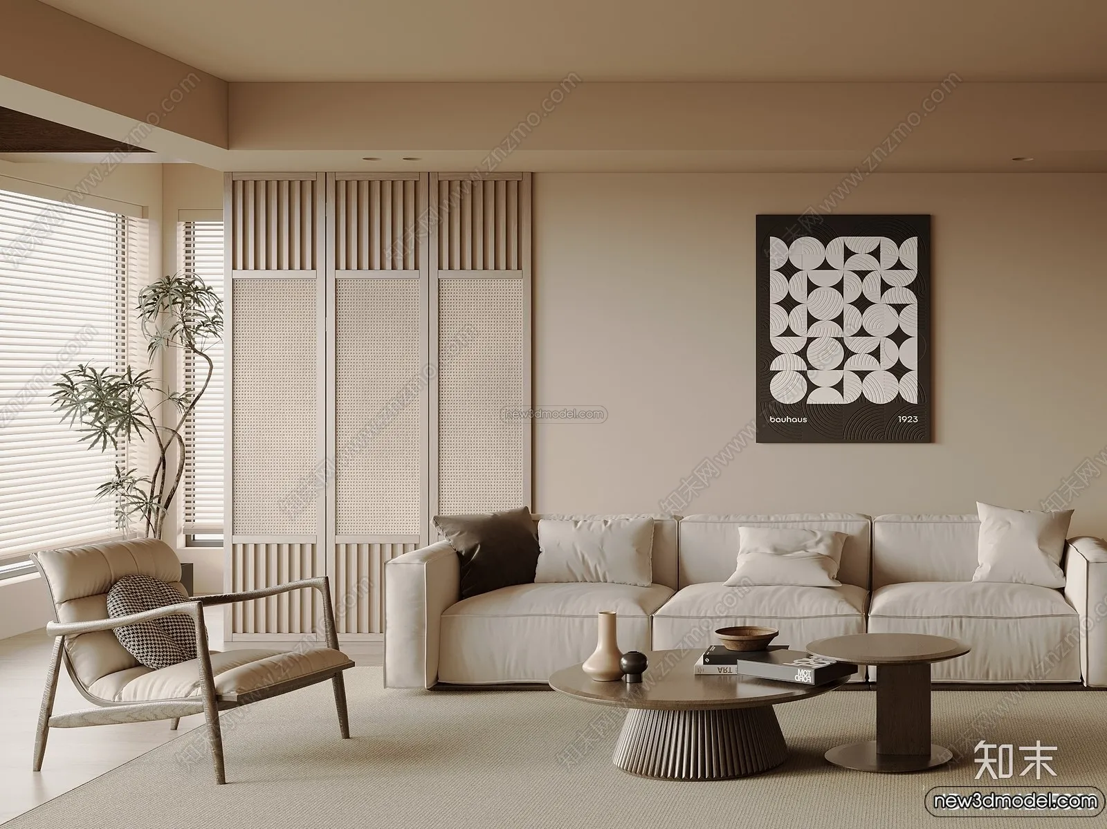 Living Room 3D Interior Scene Model - Wabi Sabi Style - 212