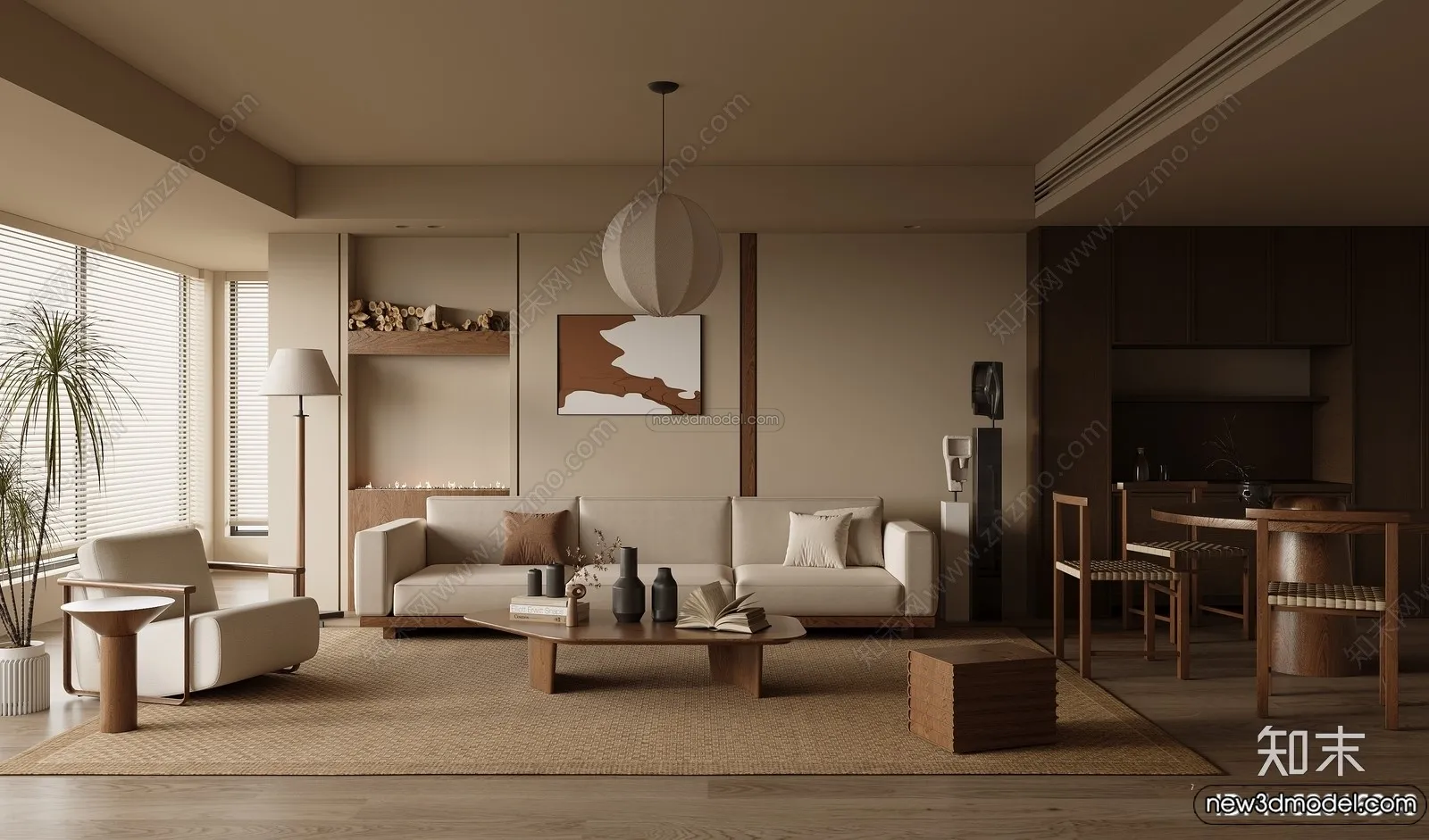 Living Room 3D Interior Scene Model - Wabi Sabi Style - 213