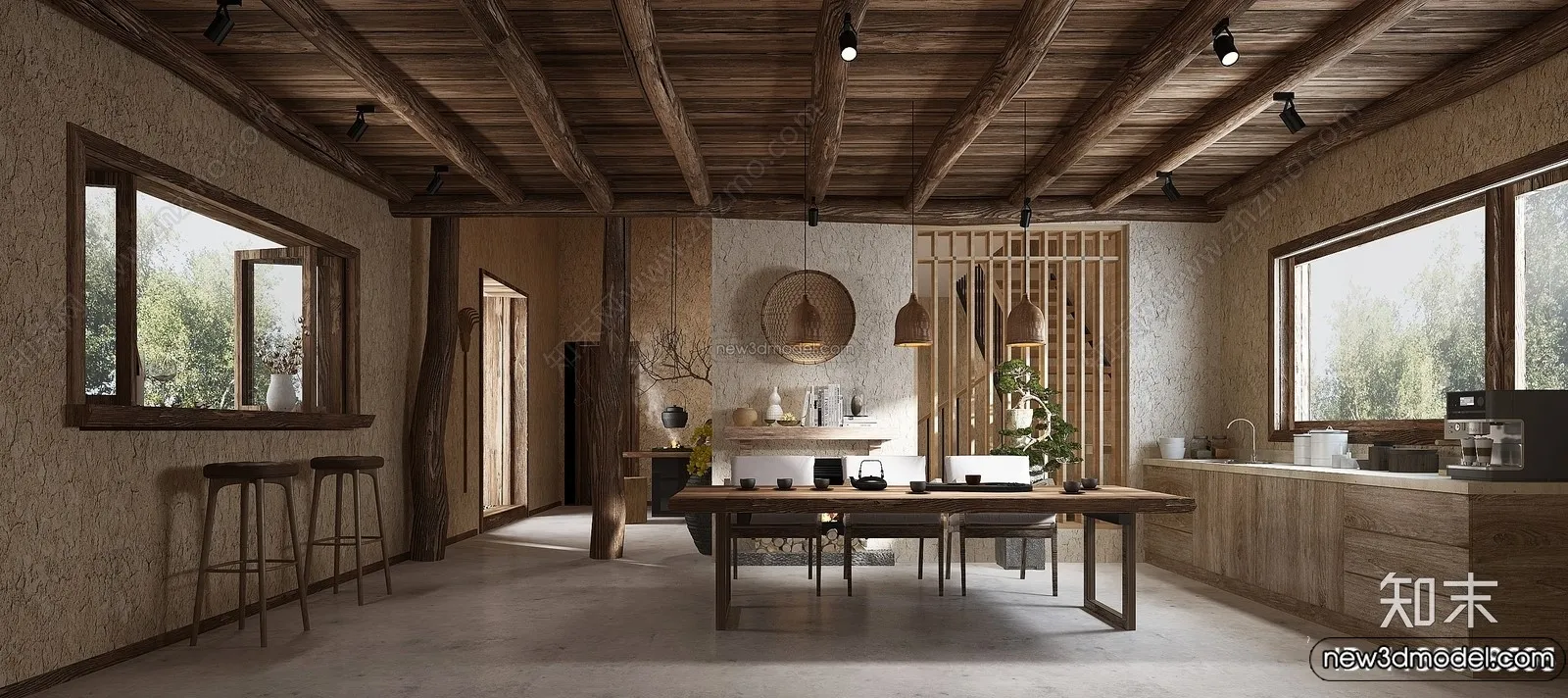 Living Room 3D Interior Scene Model - Wabi Sabi Style - 217