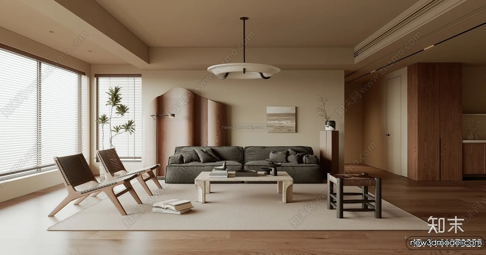 Living Room 3D Interior Scene Model - Wabi Sabi Style - 218