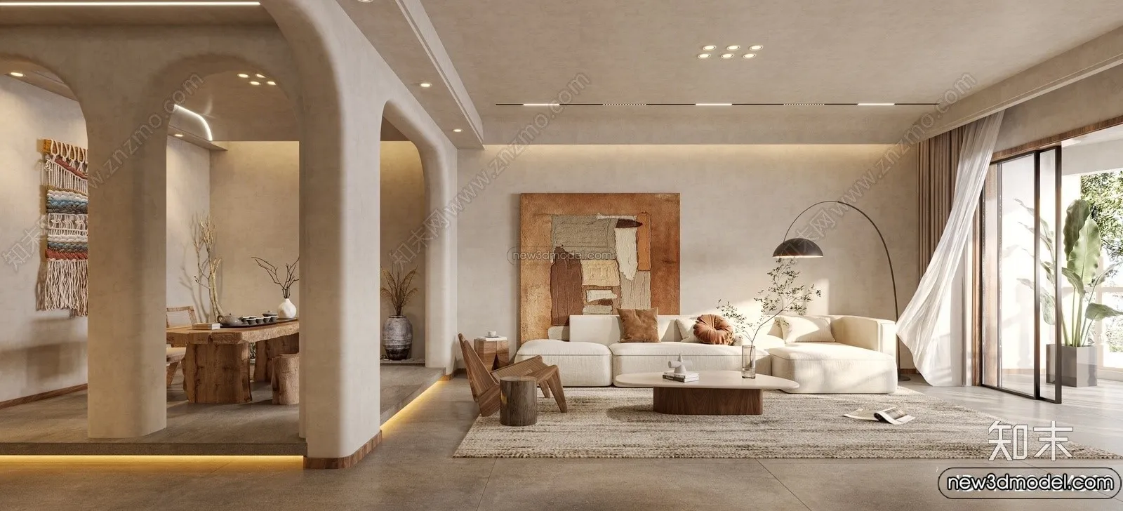 Living Room 3D Interior Scene Model - Wabi Sabi Style - 220