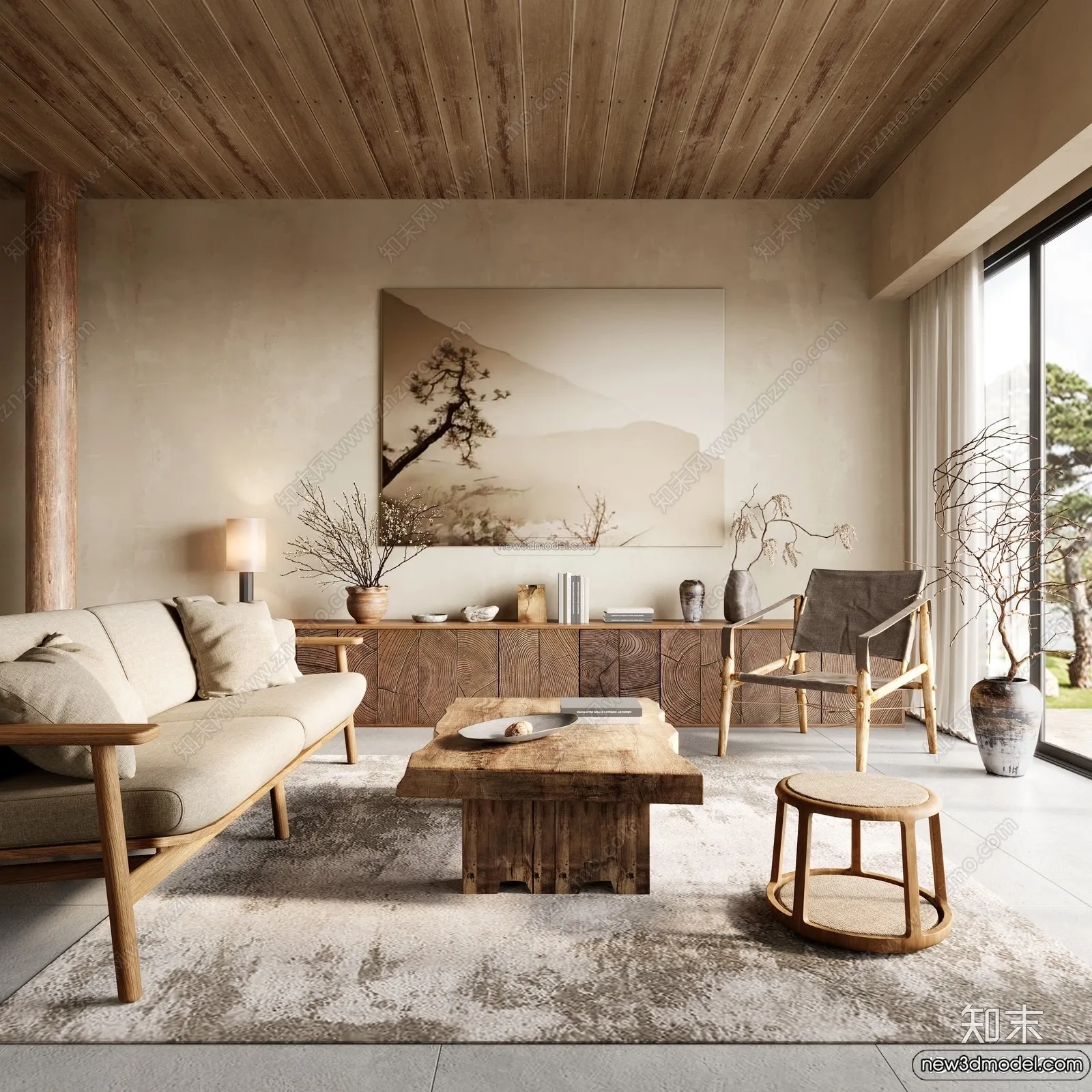 Living Room 3D Interior Scene Model - Wabi Sabi Style - 221