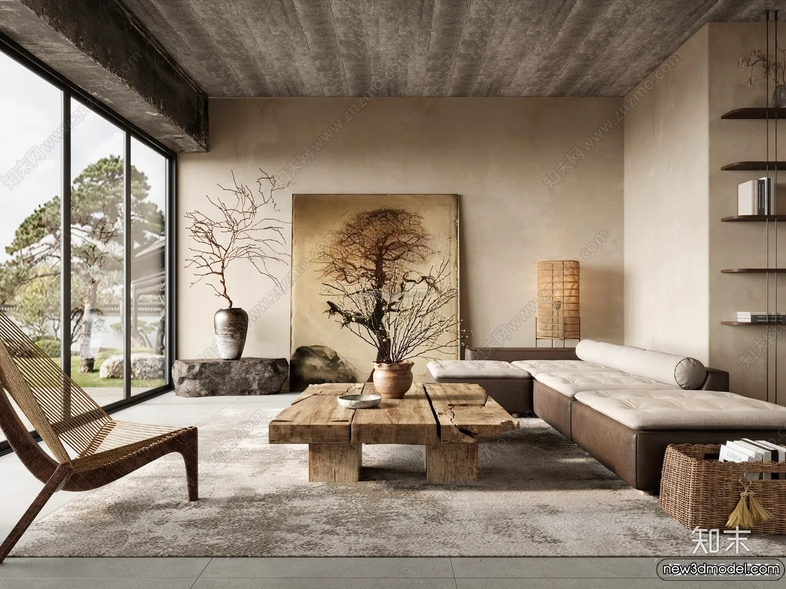 Living Room 3D Interior Scene Model - Wabi Sabi Style - 222