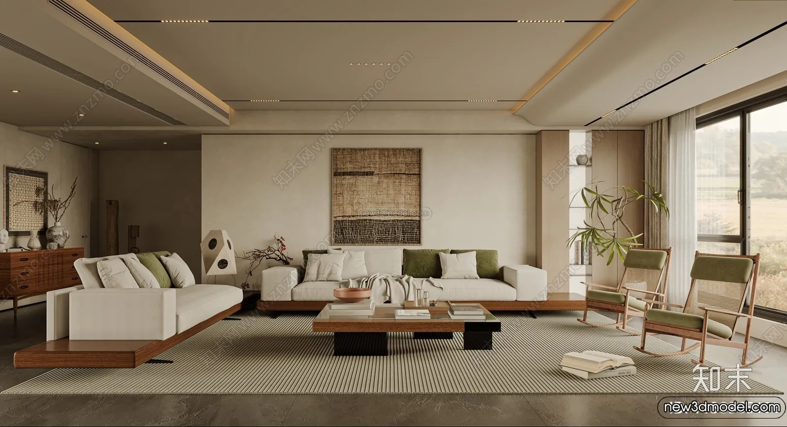 Living Room 3D Interior Scene Model - Wabi Sabi Style - 223