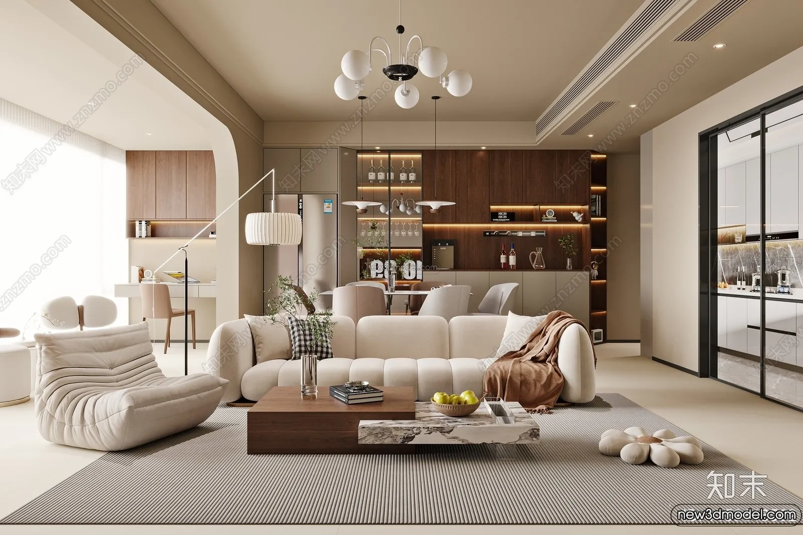 Living Room 3D Interior Scene Model - Wabi Sabi Style - 224