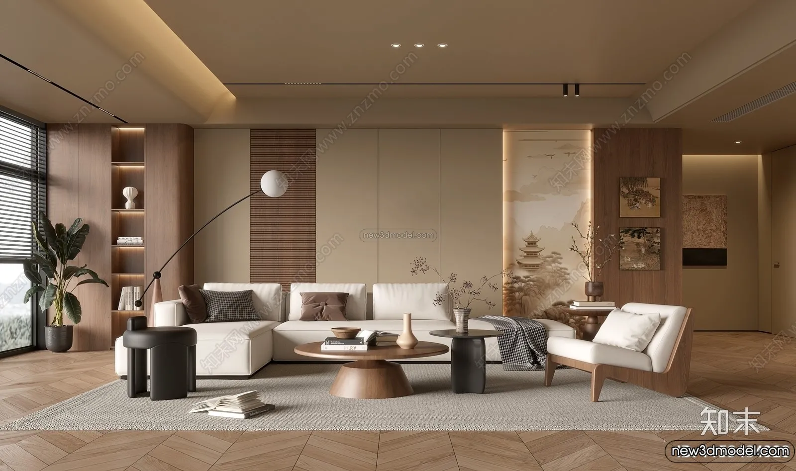 Living Room 3D Interior Scene Model - Wabi Sabi Style - 225
