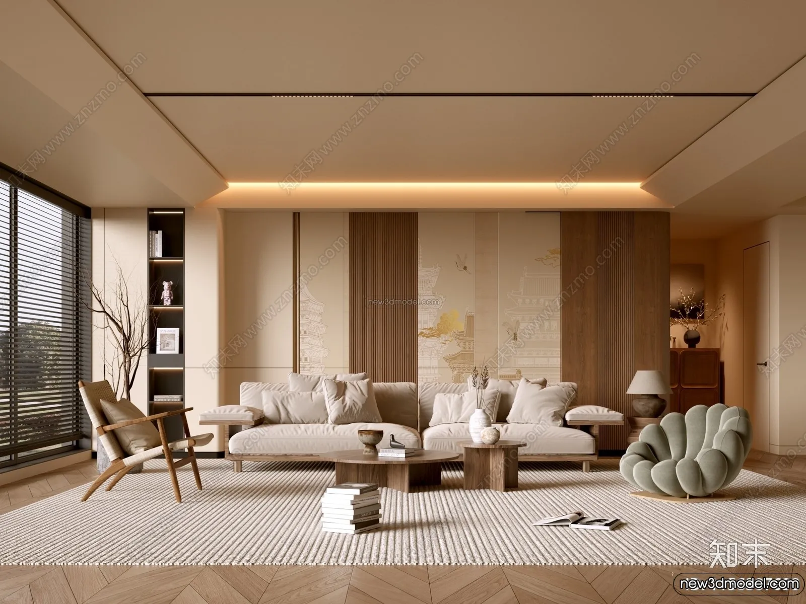 Living Room 3D Interior Scene Model - Wabi Sabi Style - 226