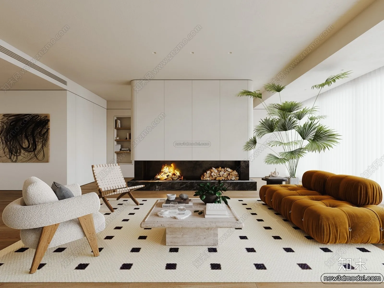 Living Room 3D Interior Scene Model - Wabi Sabi Style - 228