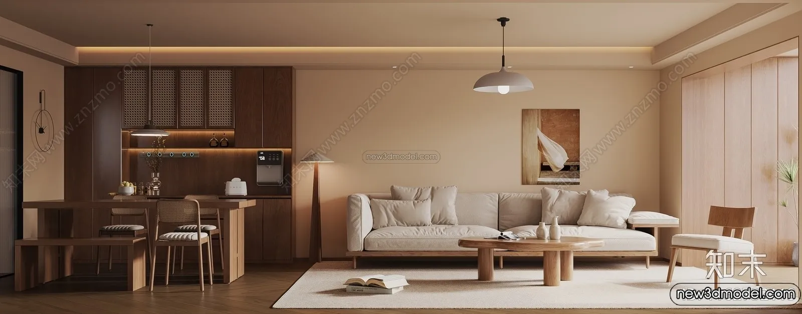 Living Room 3D Interior Scene Model - Wabi Sabi Style - 229