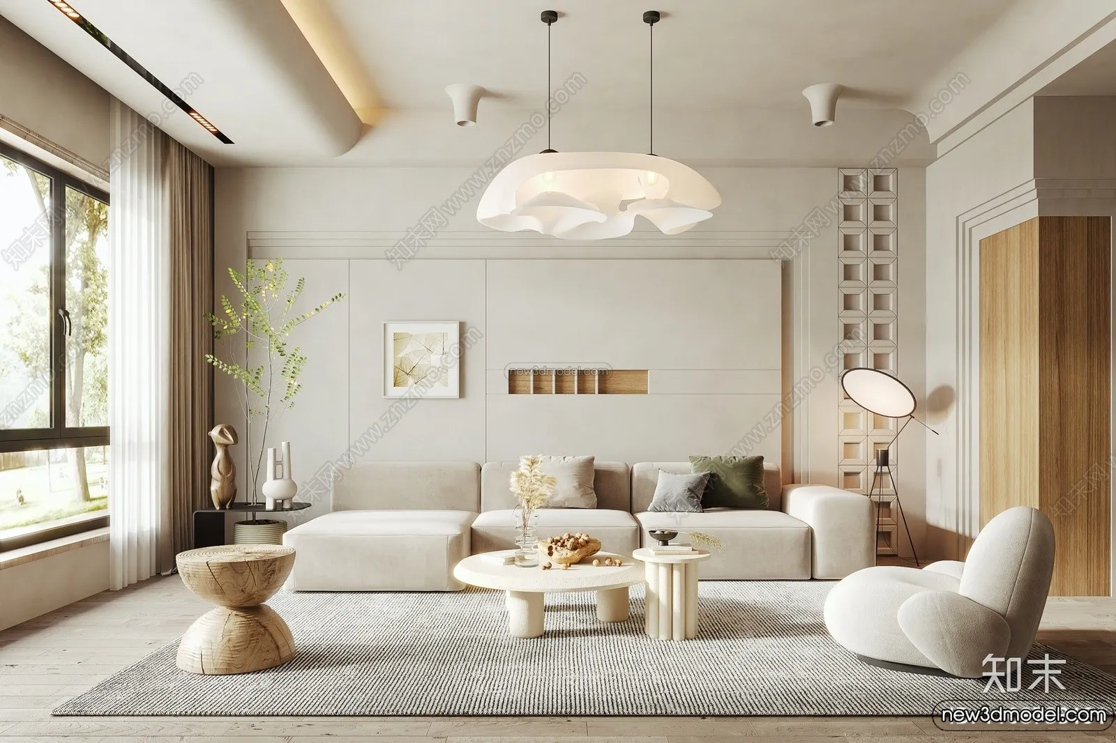 Living Room 3D Interior Scene Model - Wabi Sabi Style - 230