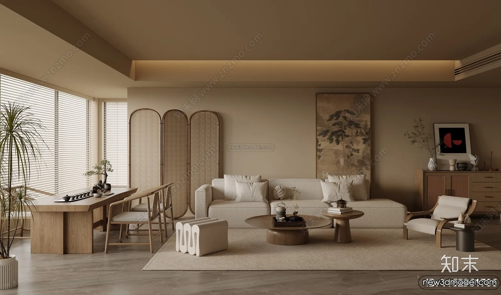 Living Room 3D Interior Scene Model - Wabi Sabi Style - 231