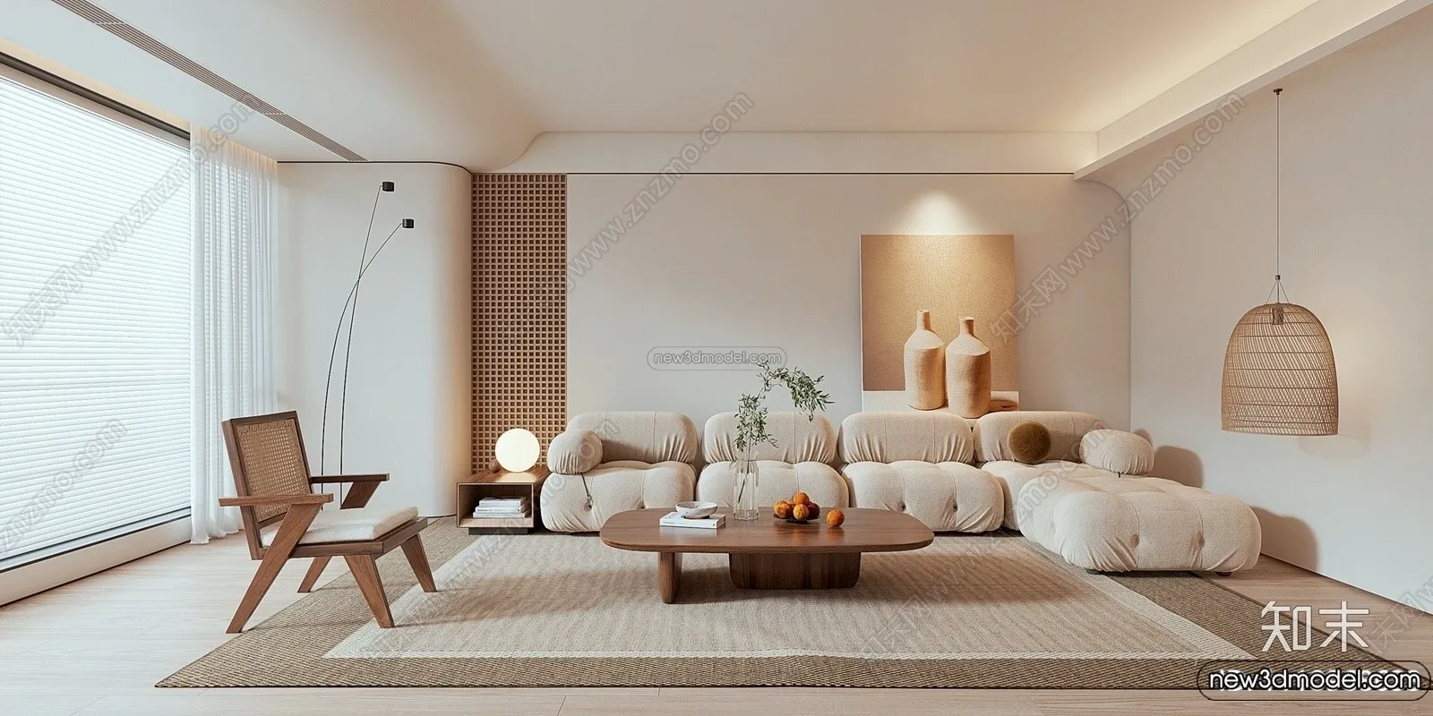 Living Room 3D Interior Scene Model - Wabi Sabi Style - 232