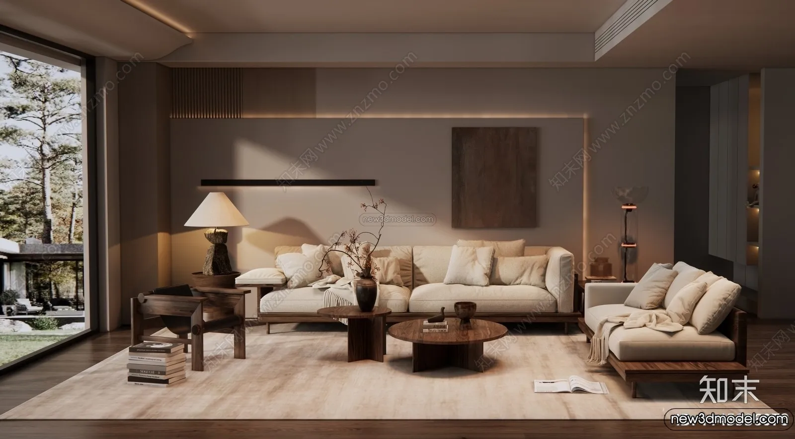 Living Room 3D Interior Scene Model - Wabi Sabi Style - 233