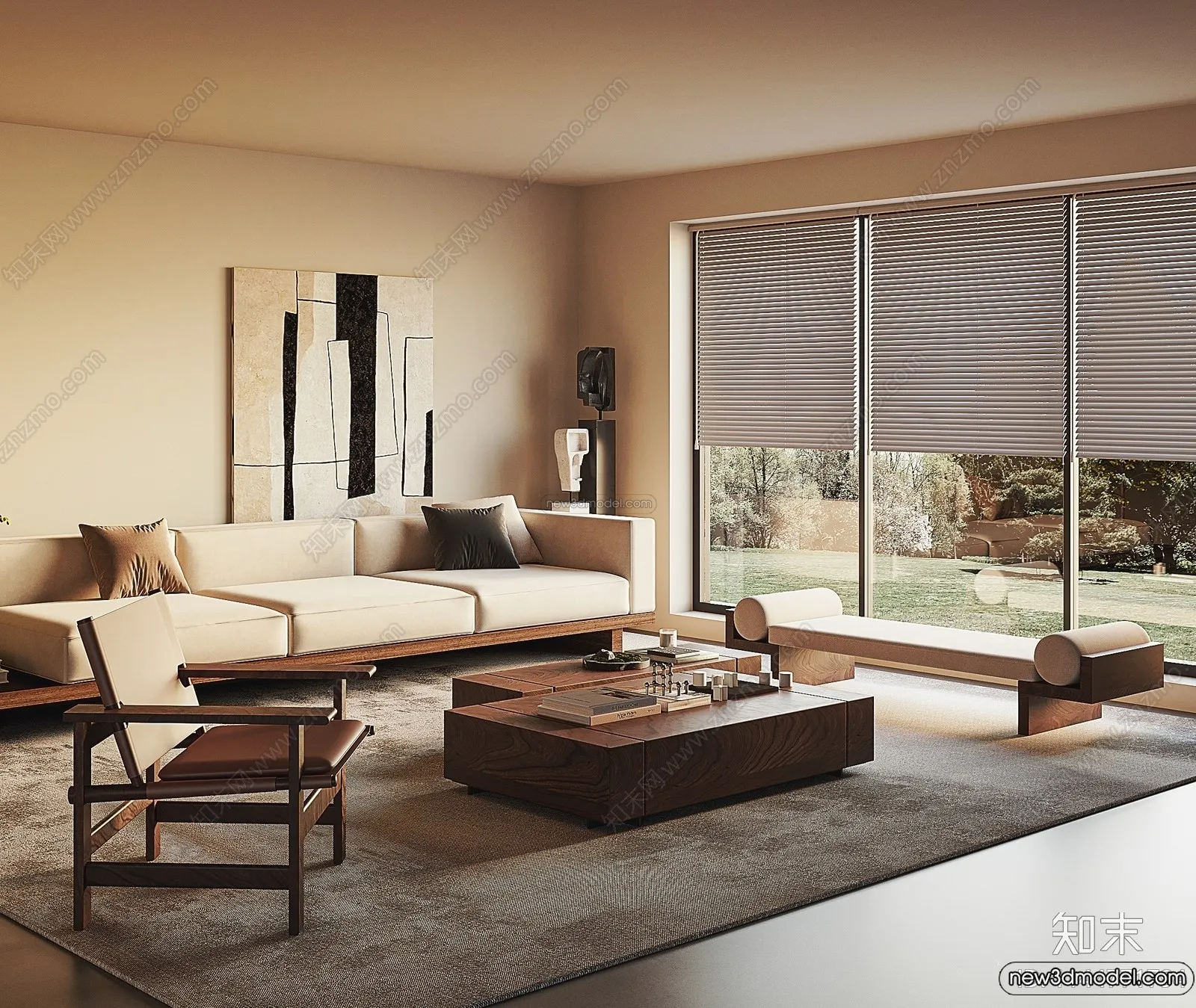 Living Room 3D Interior Scene Model - Wabi Sabi Style - 234