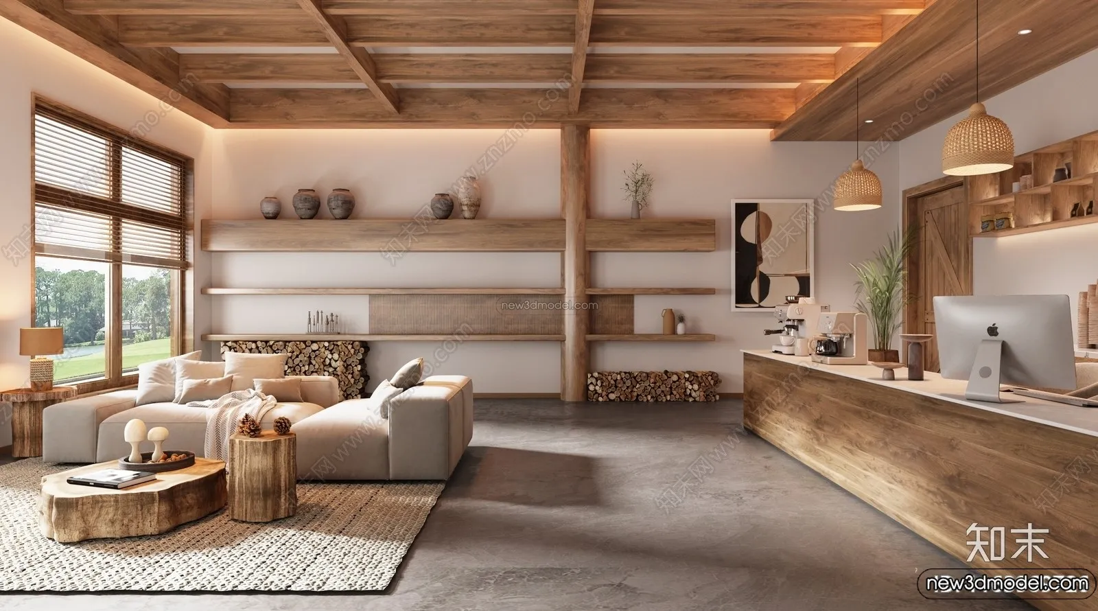 Living Room 3D Interior Scene Model - Wabi Sabi Style - 235