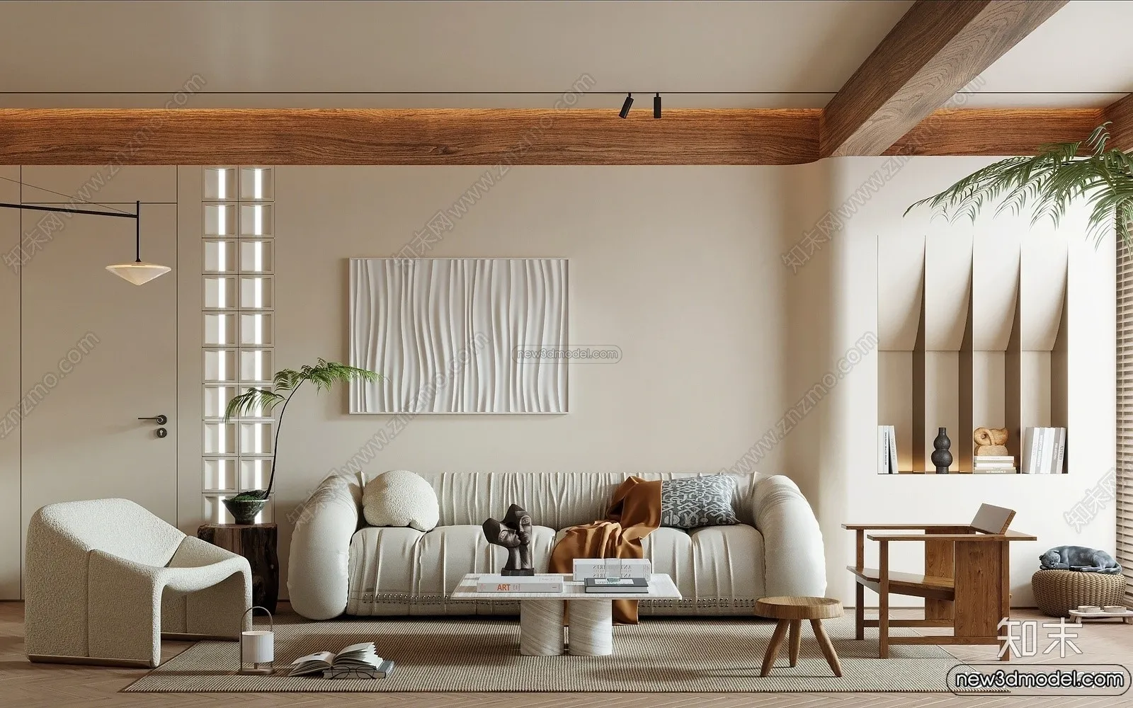 Living Room 3D Interior Scene Model - Wabi Sabi Style - 236