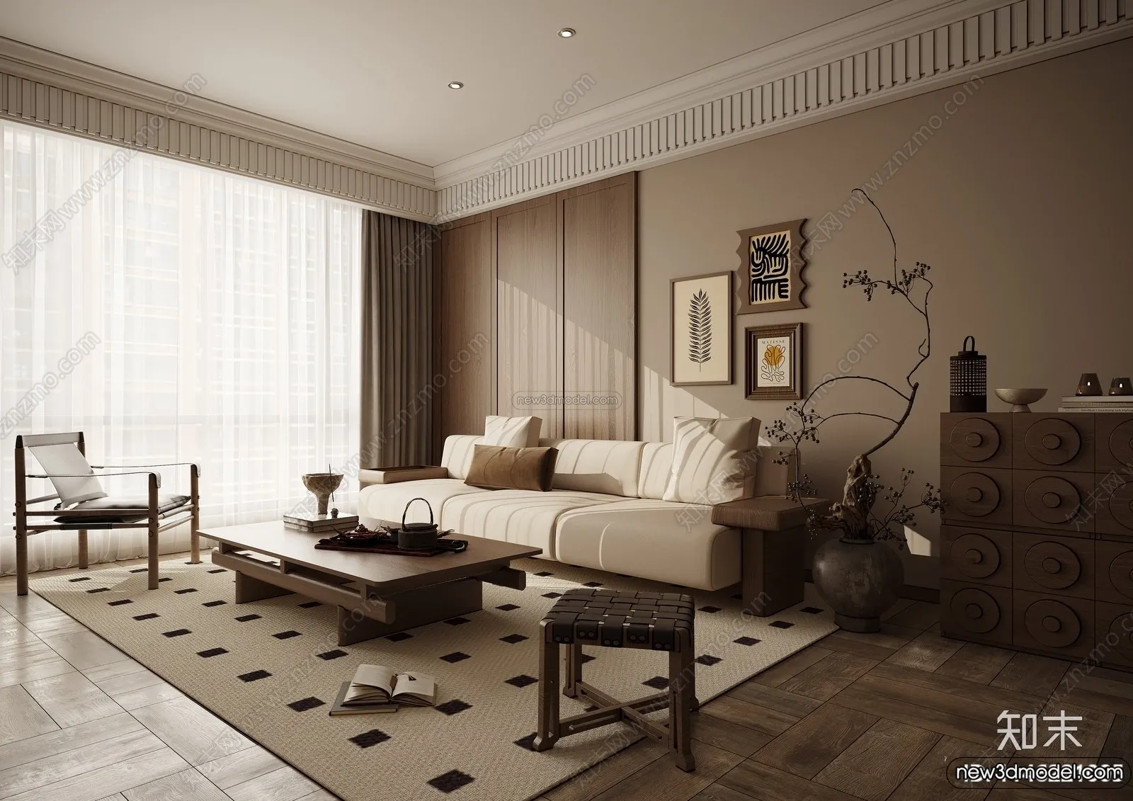 Living Room 3D Interior Scene Model - Wabi Sabi Style - 237