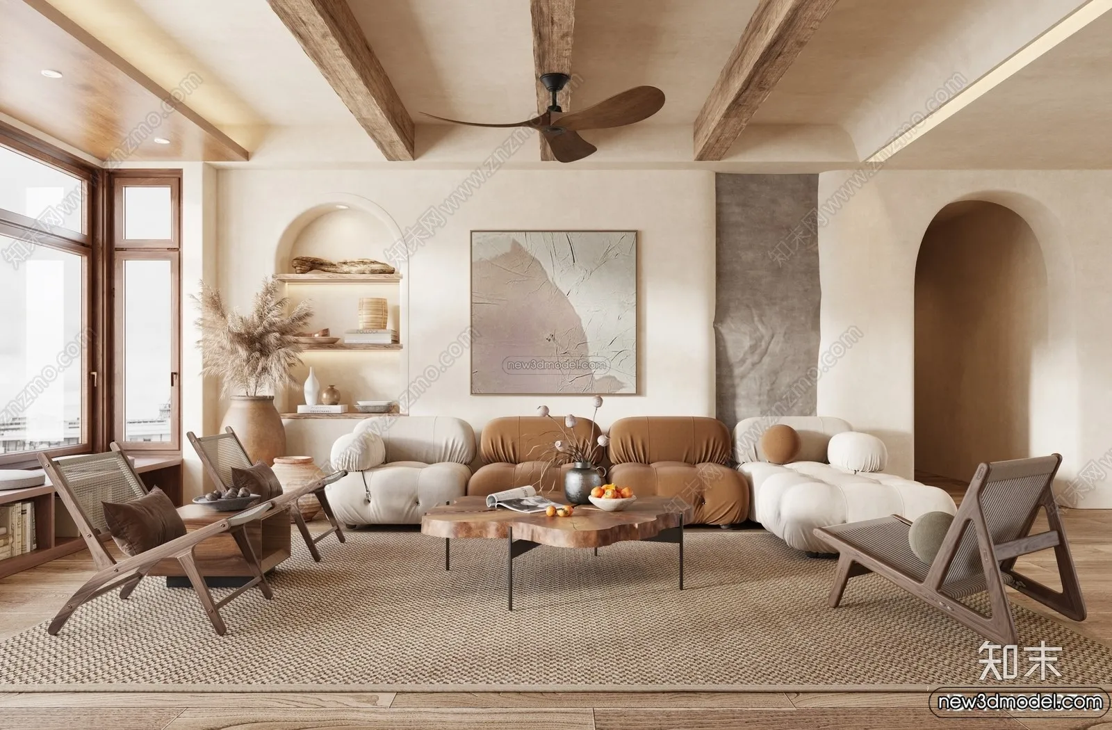 Living Room 3D Interior Scene Model - Wabi Sabi Style - 238