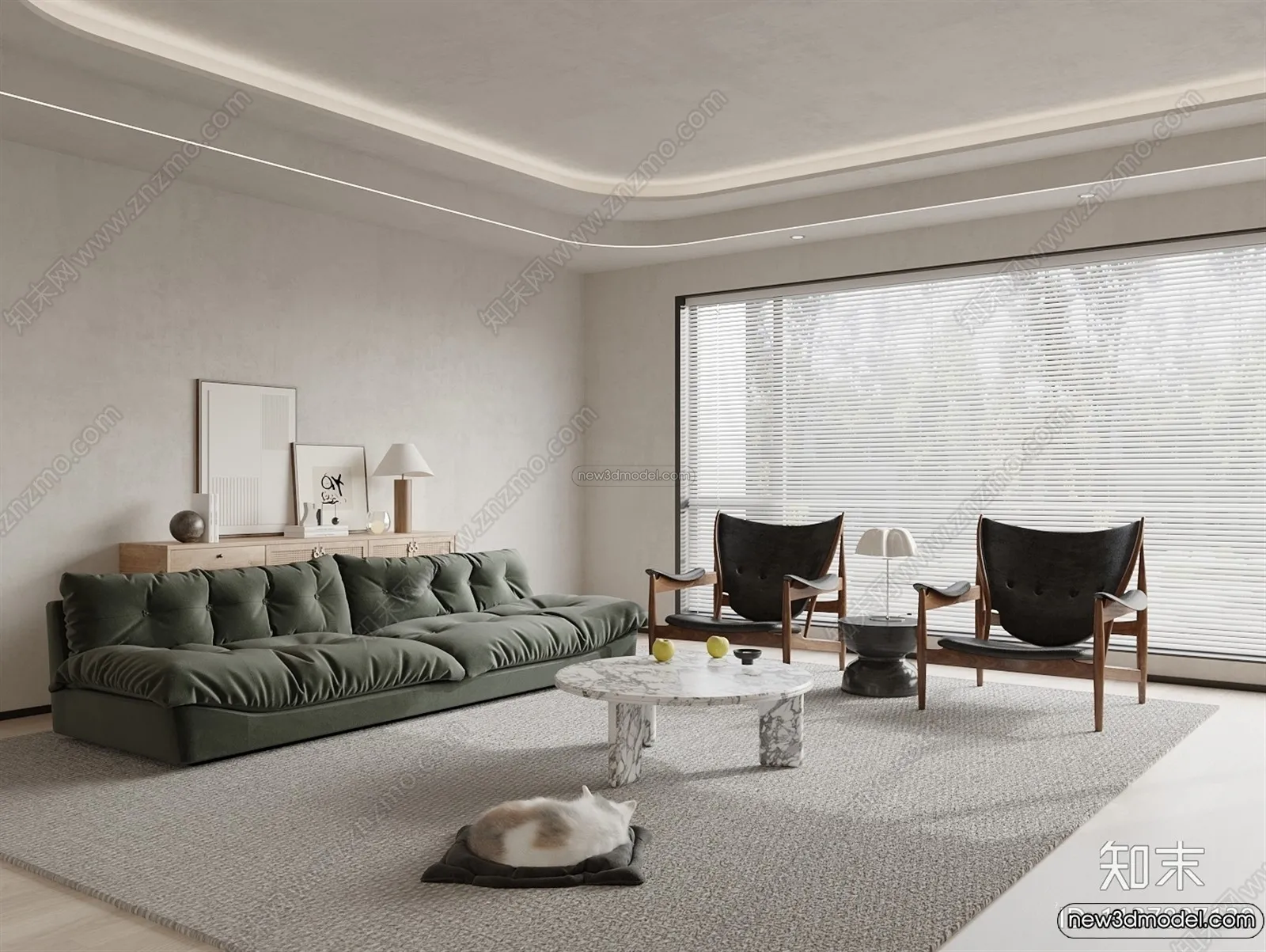 Living Room 3D Interior Scene Model - Wabi Sabi Style - 240