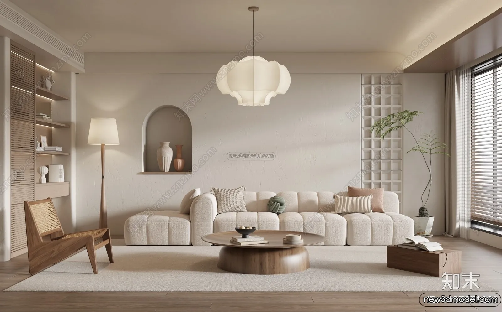 Living Room 3D Interior Scene Model - Wabi Sabi Style - 241