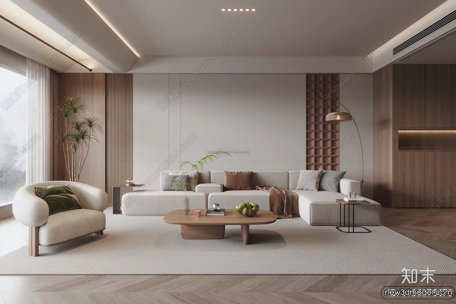 Living Room 3D Interior Scene Model - Wabi Sabi Style - 242