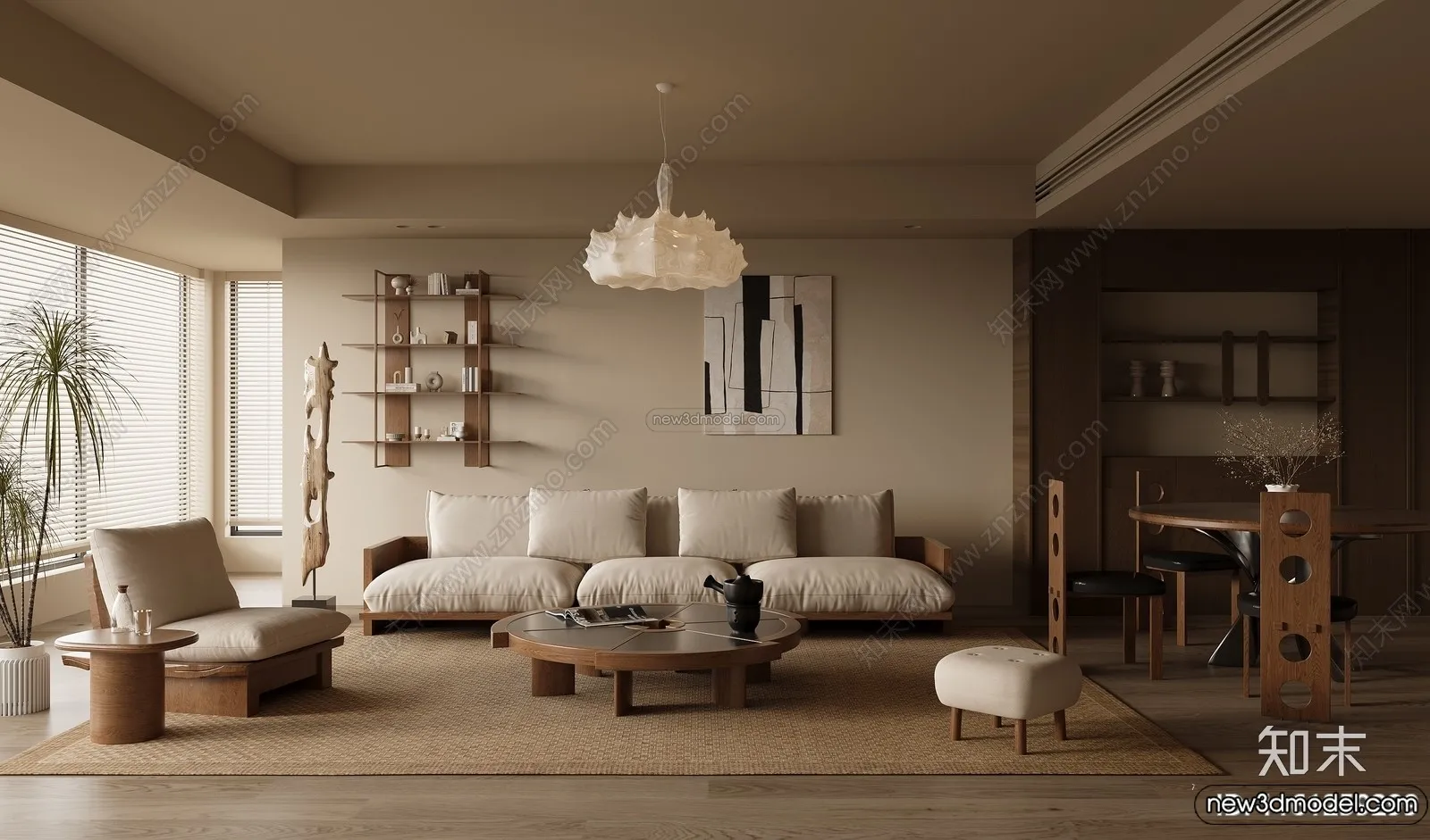 Living Room 3D Interior Scene Model - Wabi Sabi Style - 243