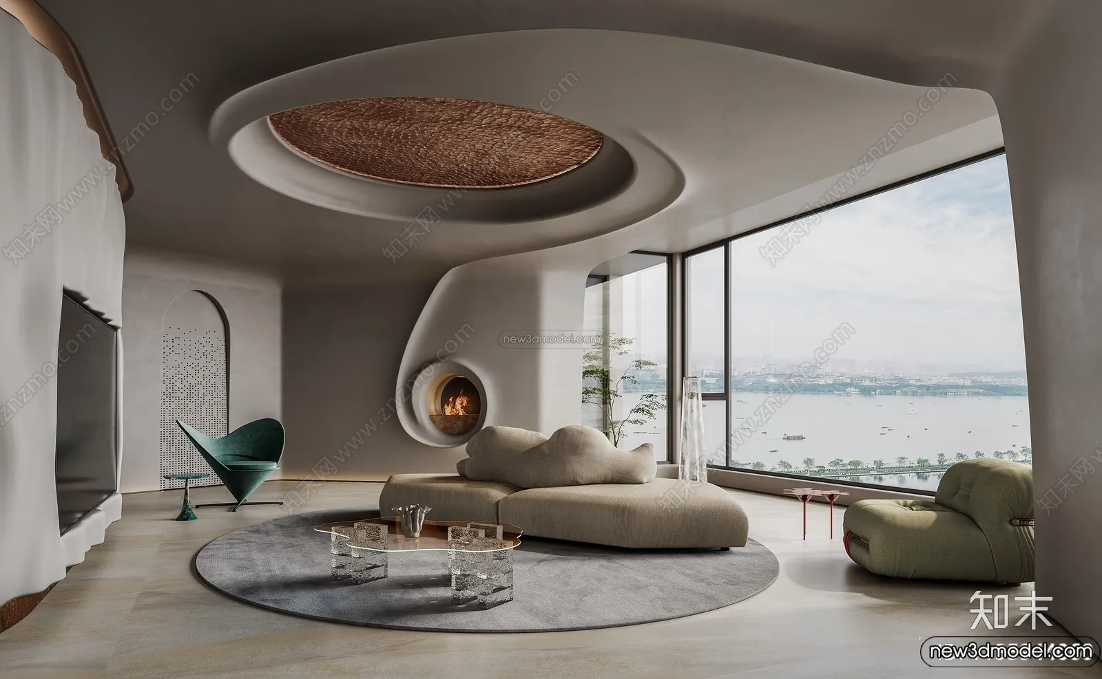 Living Room 3D Interior Scene Model - Wabi Sabi Style - 244