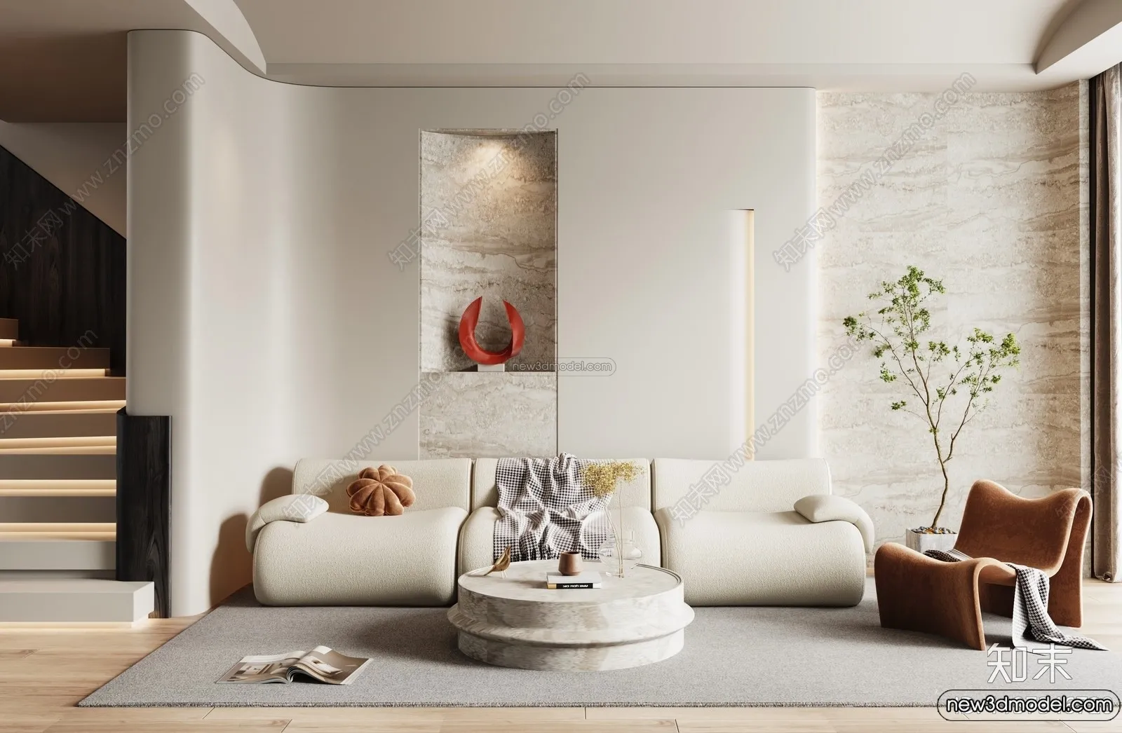 Living Room 3D Interior Scene Model - Wabi Sabi Style - 245