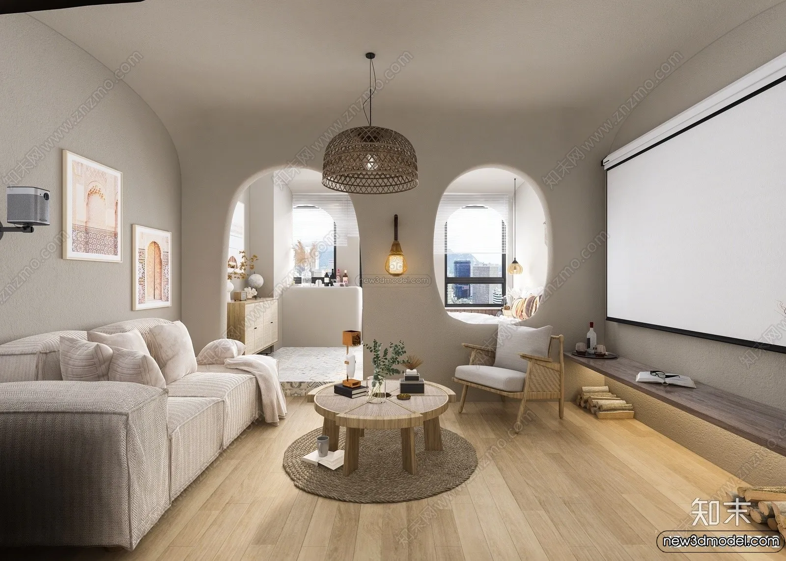 Living Room 3D Interior Scene Model - Wabi Sabi Style - 247