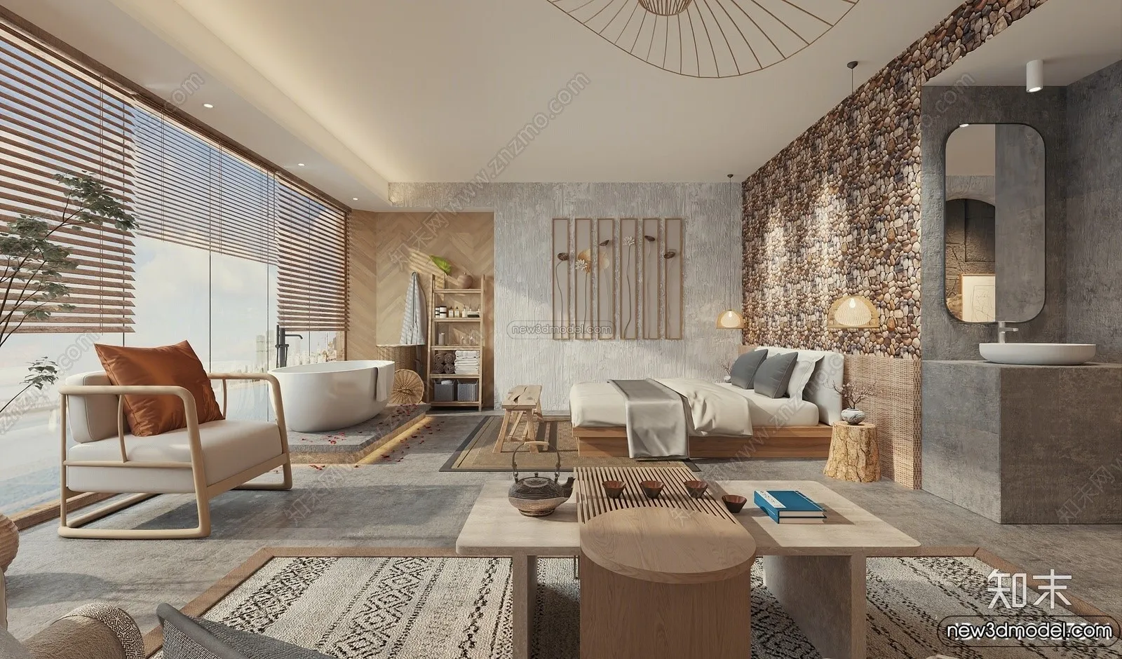 Living Room 3D Interior Scene Model - Wabi Sabi Style - 248