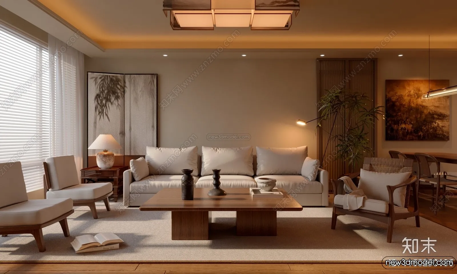 Living Room 3D Interior Scene Model - Wabi Sabi Style - 252