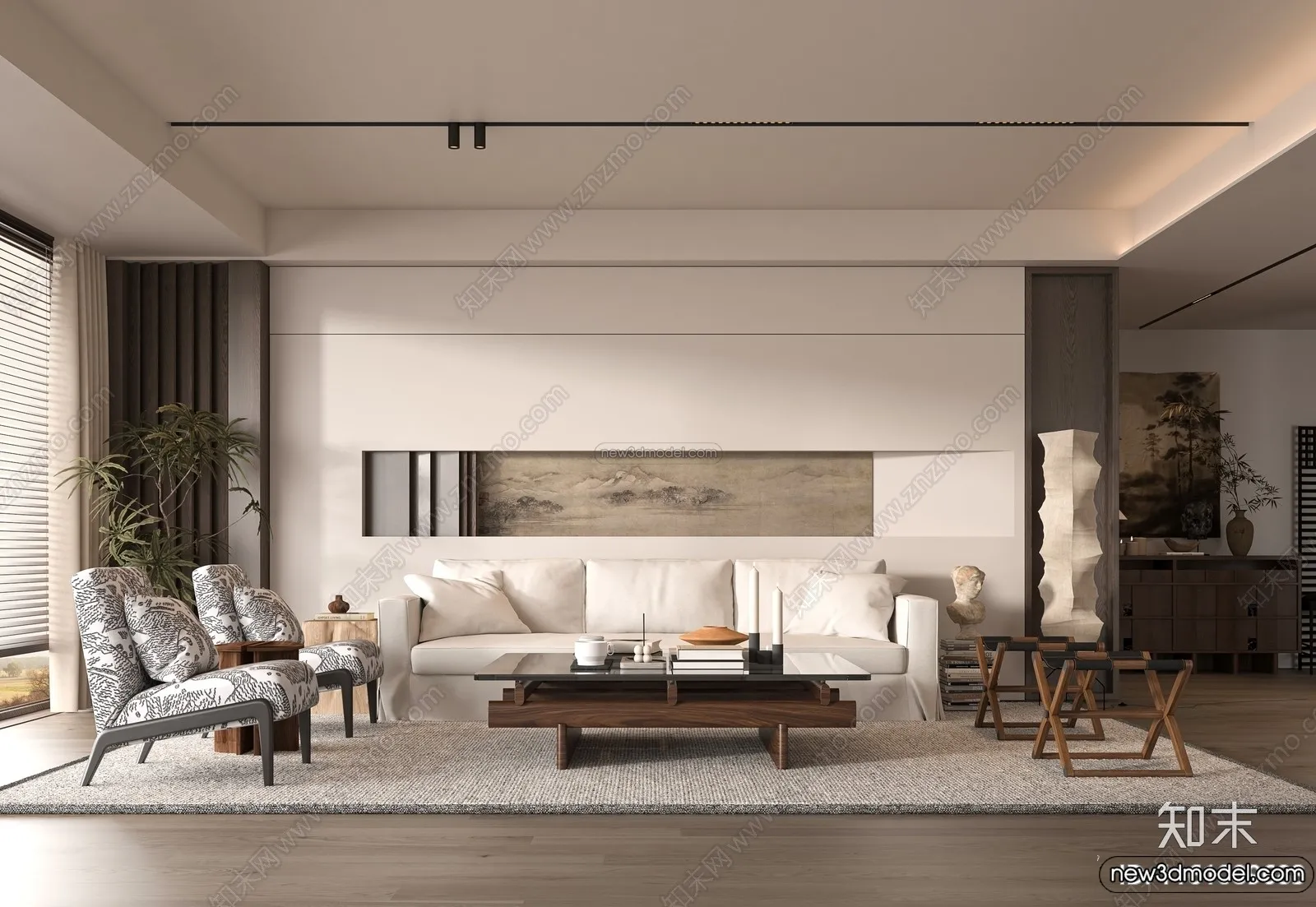 Living Room 3D Interior Scene Model - Wabi Sabi Style - 253