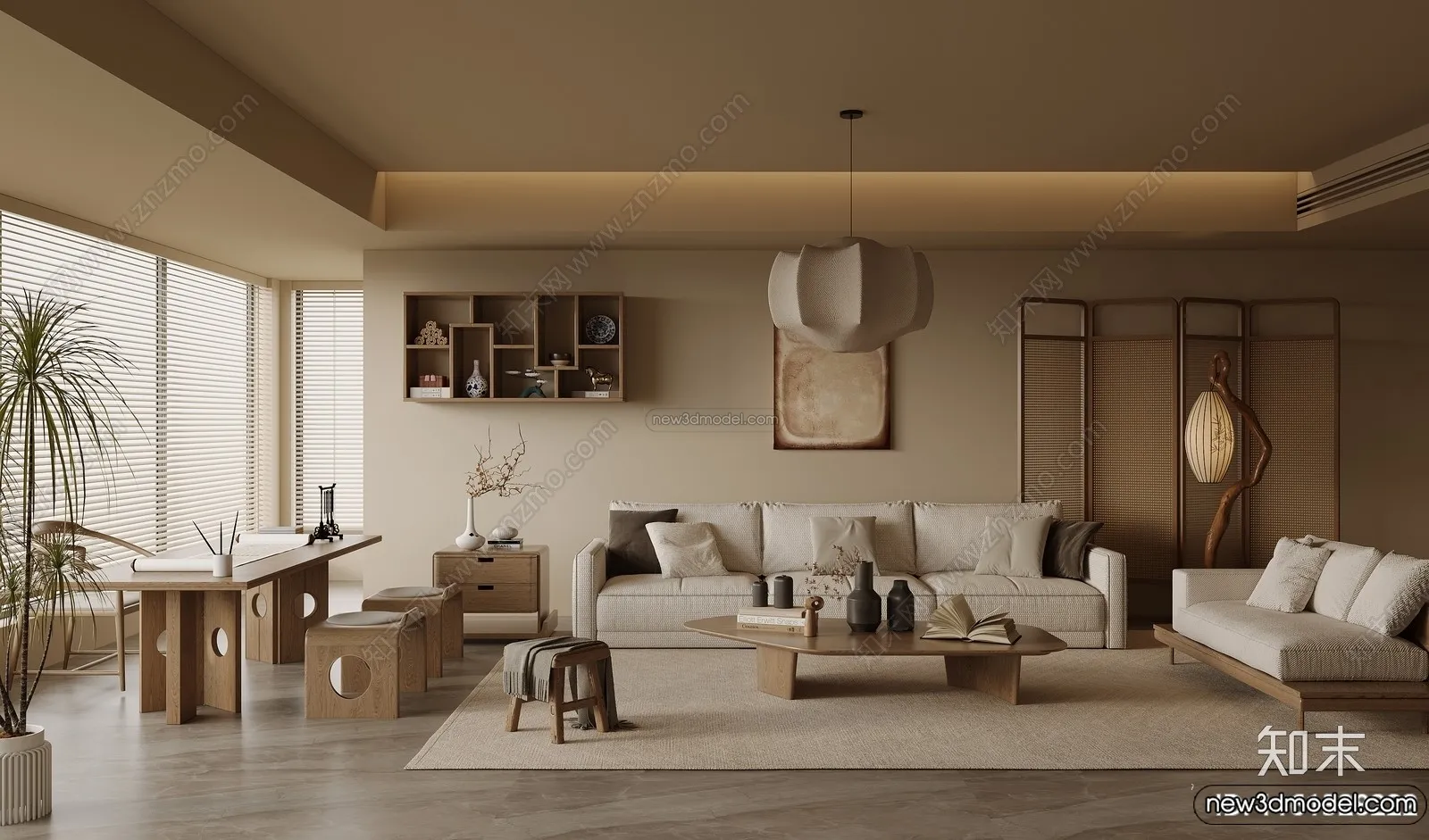 Living Room 3D Interior Scene Model - Wabi Sabi Style - 254