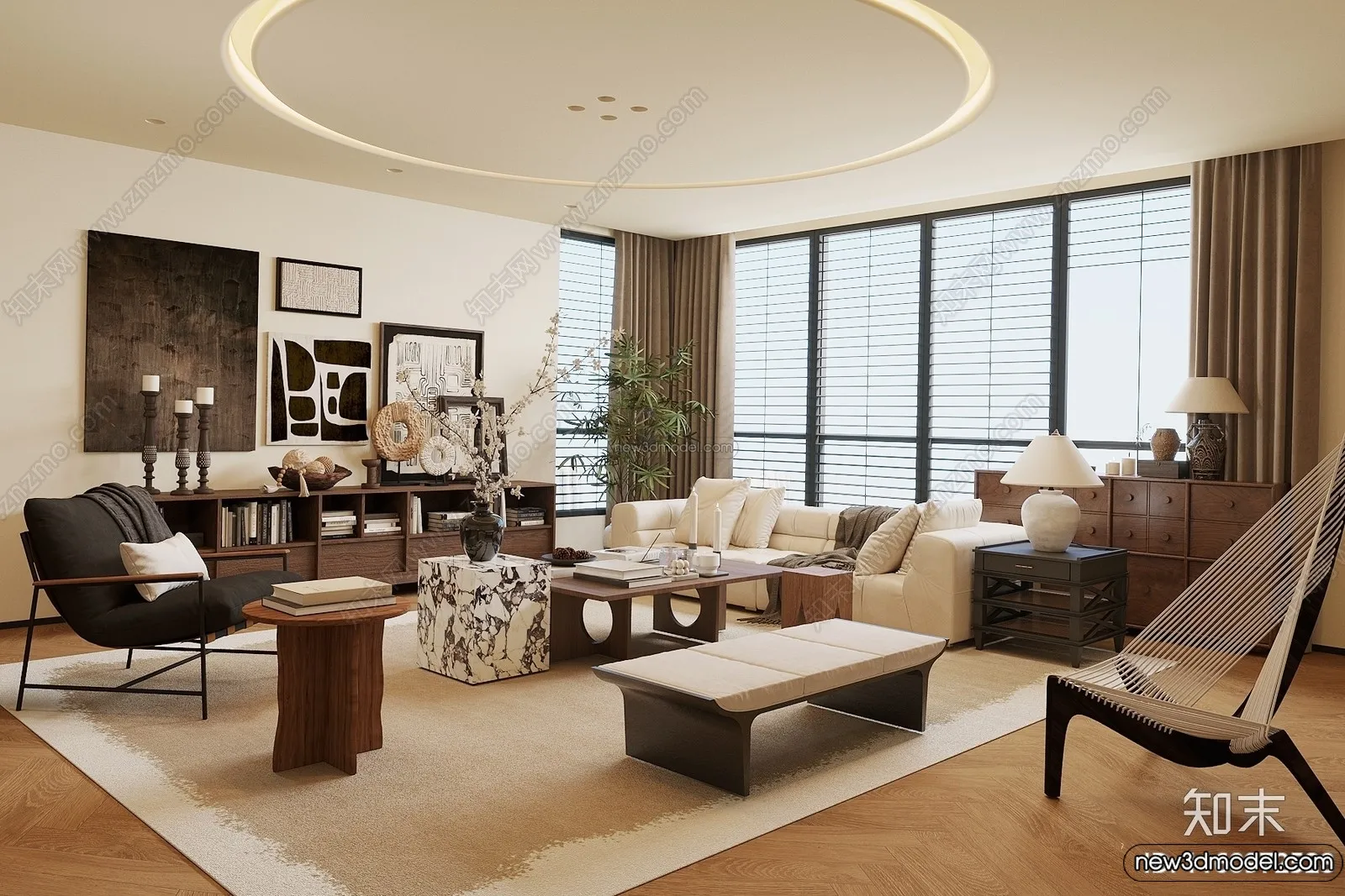 Living Room 3D Interior Scene Model - Wabi Sabi Style - 255