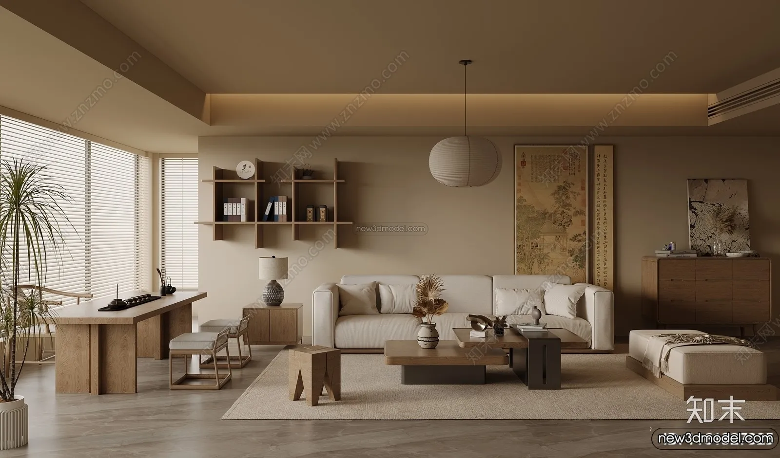 Living Room 3D Interior Scene Model - Wabi Sabi Style - 257