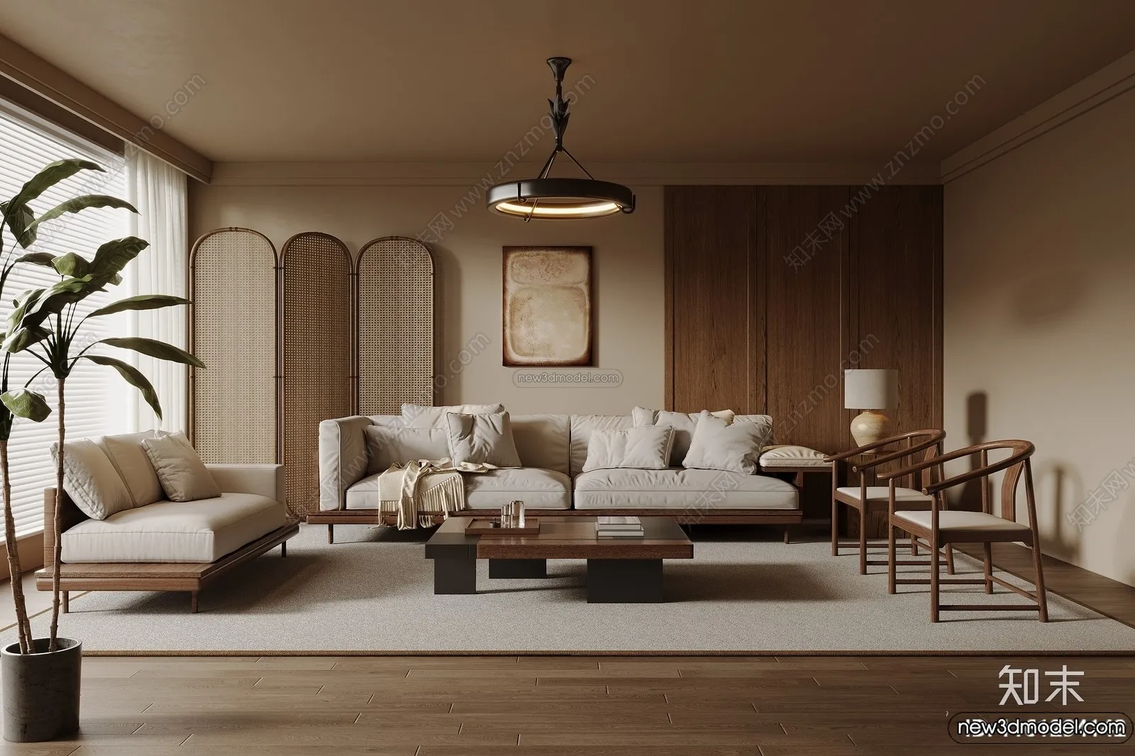 Living Room 3D Interior Scene Model - Wabi Sabi Style - 258