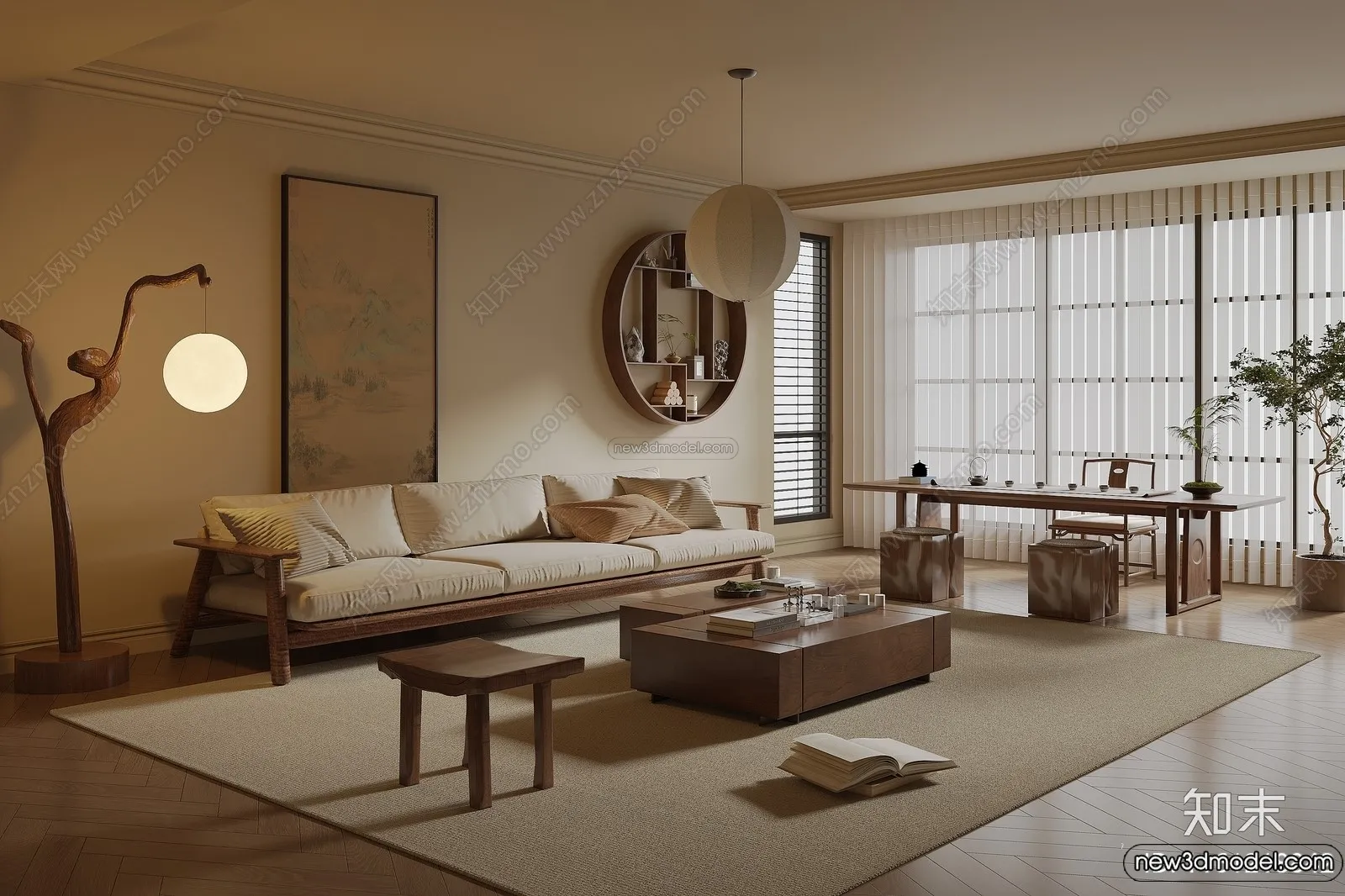 Living Room 3D Interior Scene Model - Wabi Sabi Style - 259