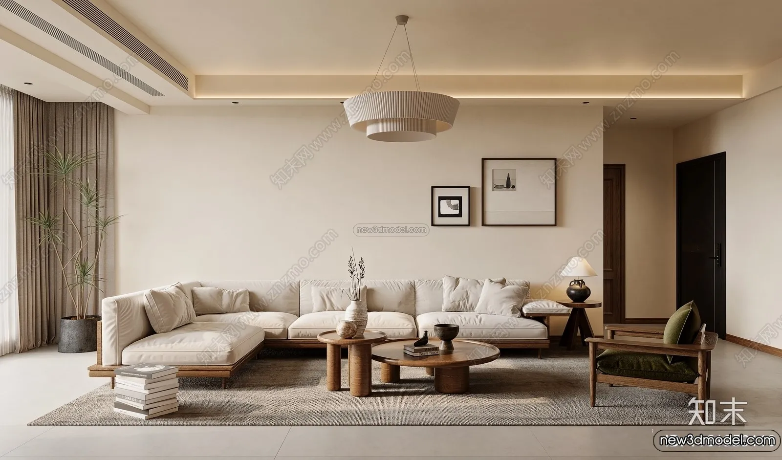 Living Room 3D Interior Scene Model - Wabi Sabi Style - 260