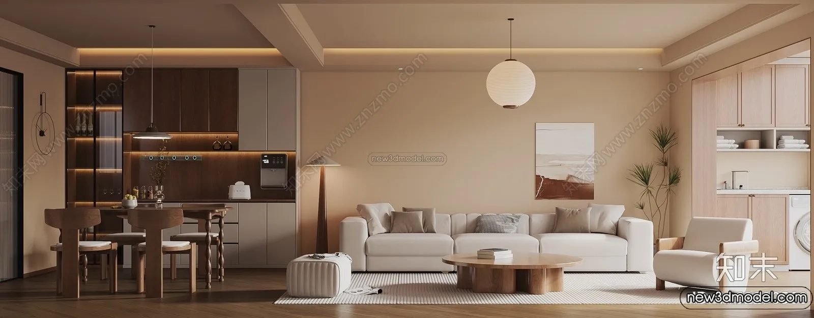 Living Room 3D Interior Scene Model - Wabi Sabi Style - 261