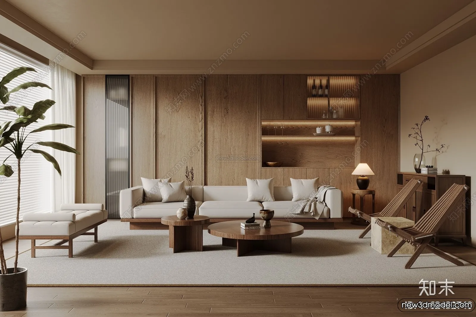 Living Room 3D Interior Scene Model - Wabi Sabi Style - 262