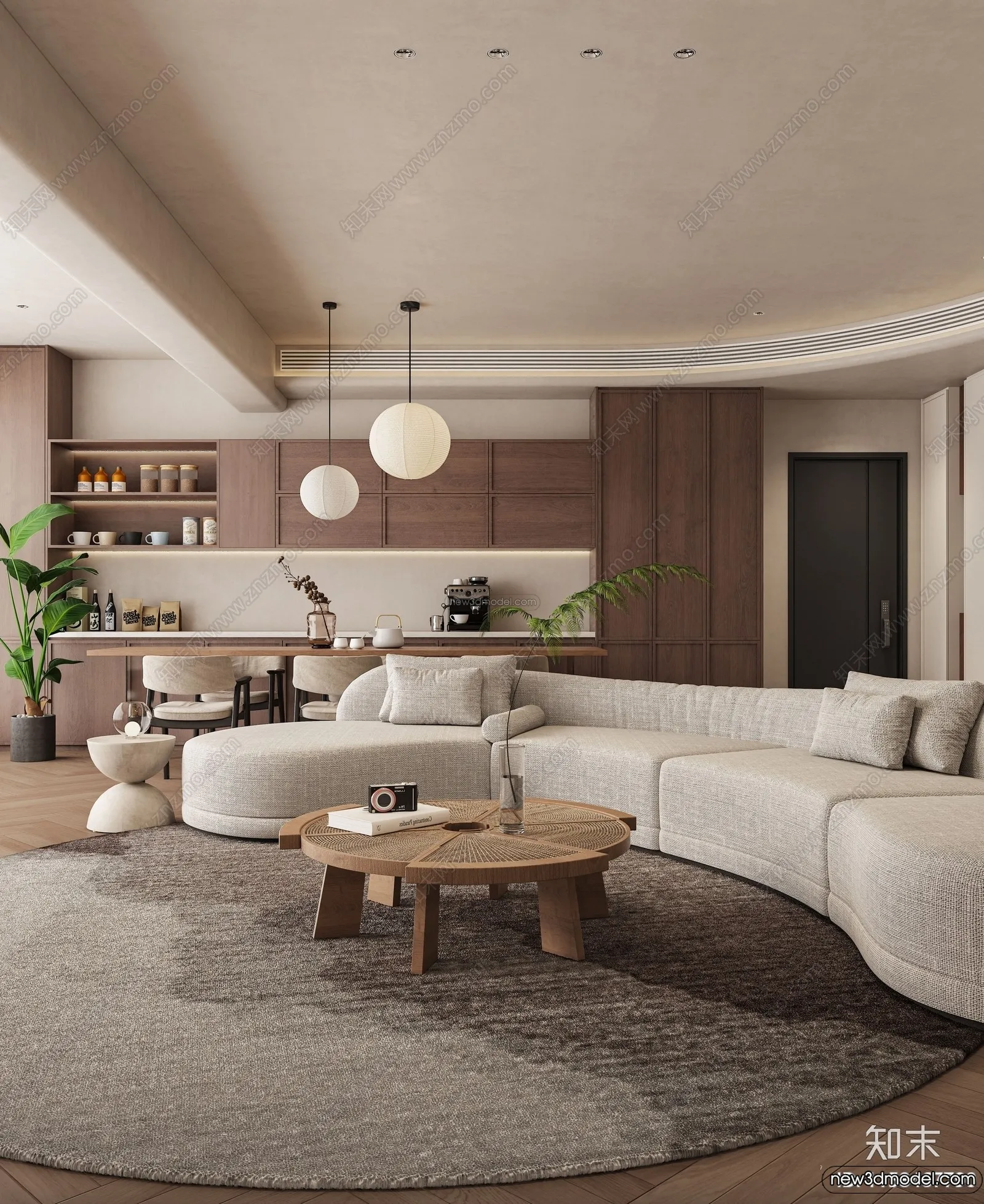Living Room 3D Interior Scene Model - Wabi Sabi Style - 263