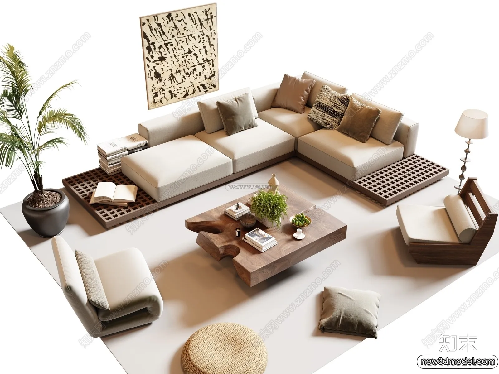 Living Room 3D Interior Scene Model - Wabi Sabi Style - 264