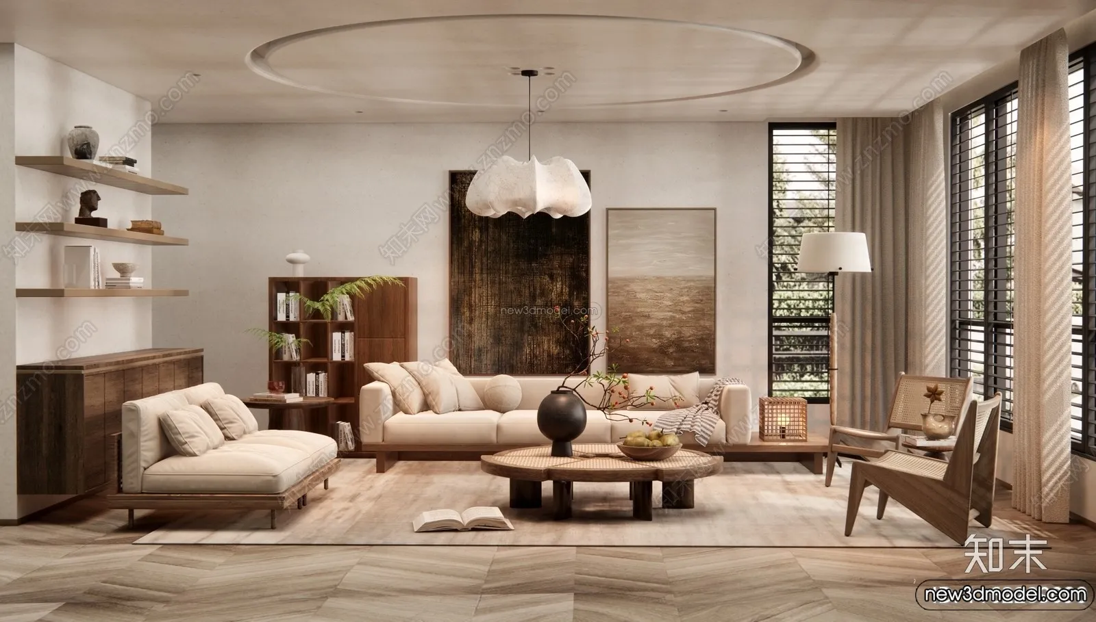 Living Room 3D Interior Scene Model - Wabi Sabi Style - 265