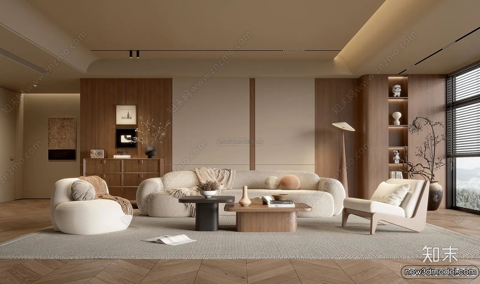 Living Room 3D Interior Scene Model - Wabi Sabi Style - 266