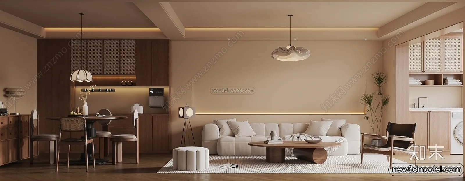 Living Room 3D Interior Scene Model - Wabi Sabi Style - 267
